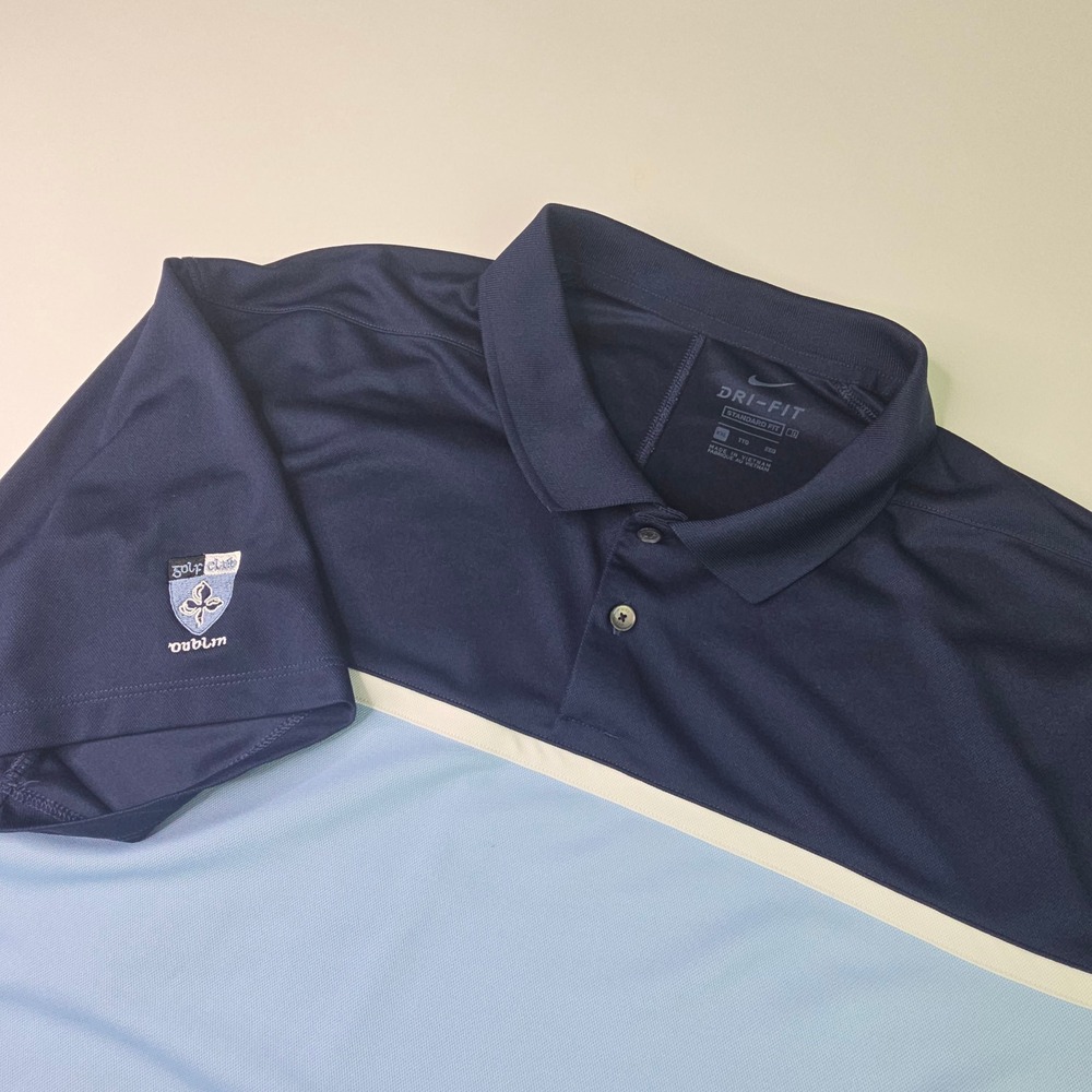 Nike Dri-FIT Golf‎ Polo Shirt Mens XXL Navy Light Blue Dublin Golf Club 723 A-2